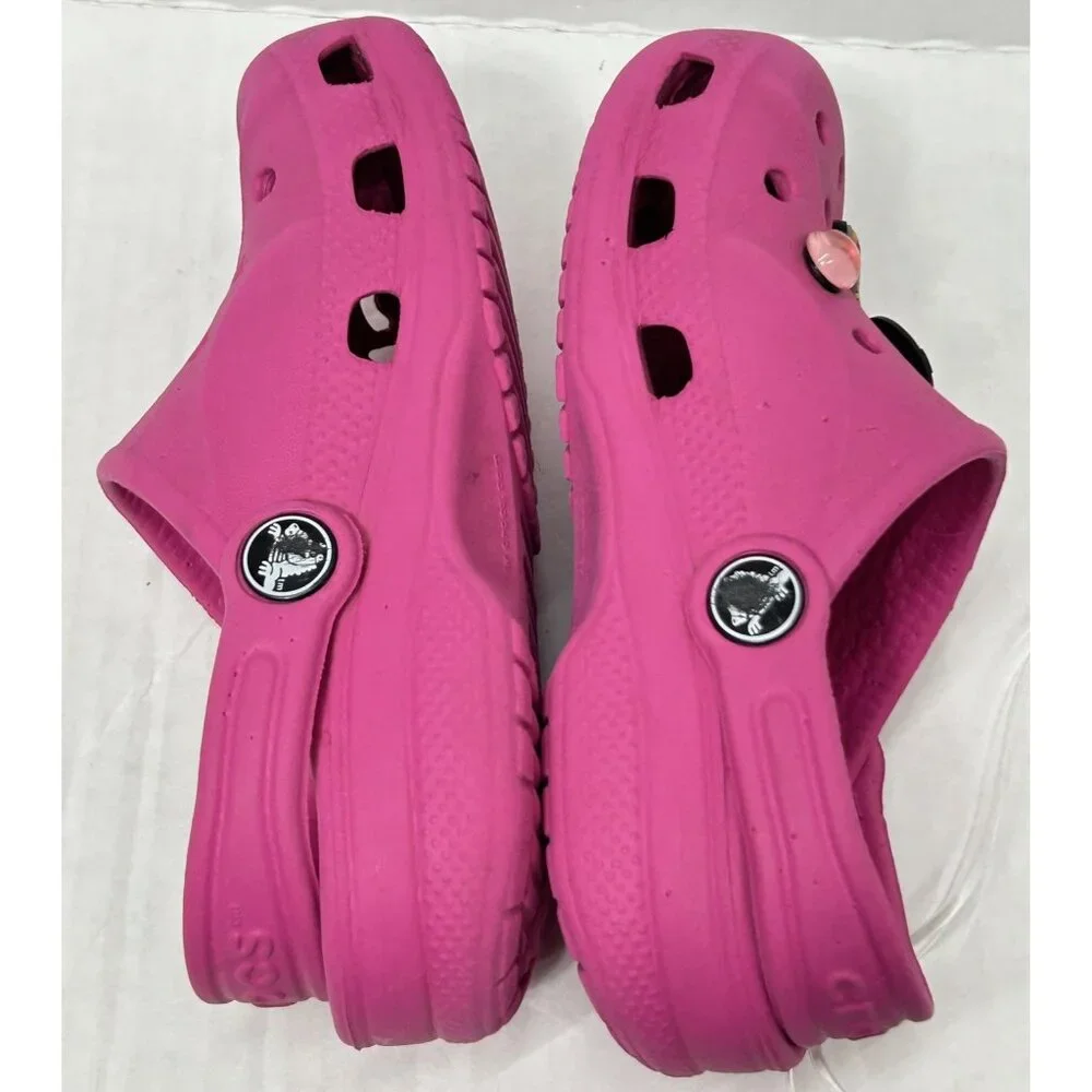 Crocs baya clogs shoes Youth Size 10/11C Pink Slip On Jibbitz Charms Summer
